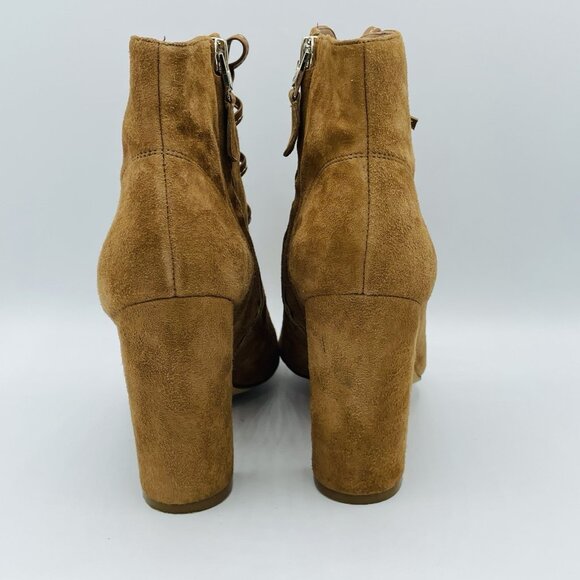 Sam Edelman Shoes Womens Size 6 M Brown Yvie Leather Booties Block Heels Lace Up - Picture 7 of 11